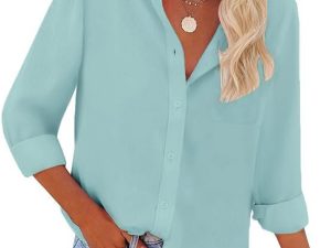 Womens Button Down Shirts Long Sleeve Wrinkle Free Work Office Button Up Dress Shirt with Pocket