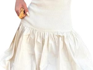Women Strapless Mini Dress Tube Top Bubble Skirt Off Shoulder Corset Top Balloon Short Dress Club Party
