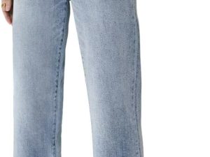 Straight Leg Jeans for Women High Waisted Jeans Frayed Baggy Pants Raw Hem Loose Stretchy Cropped Wide Leg Jeans