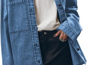 Women d Jean Jacket Casual Button Up Denim Overshirt Trendy Long Sleeve Denim Jacket Coat