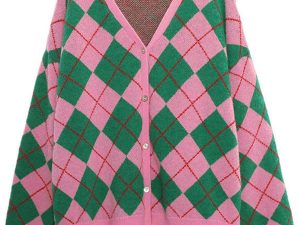 Women's Long Sleeve Cardigan Sweater,Cute  Top Knit Colorful Patterned V Neck Button Outwear S~XL
