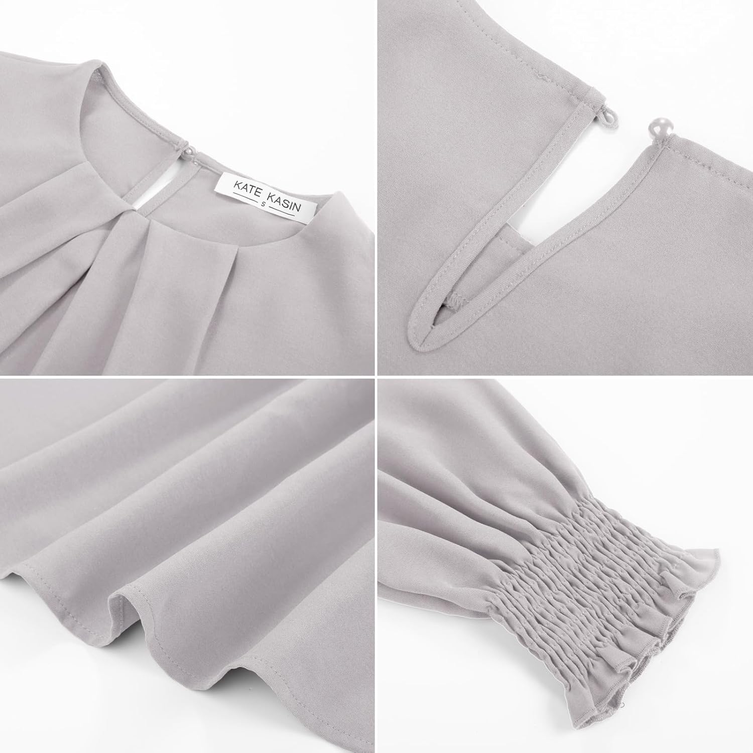 Womens Dressy Business Casual Tops, Pleated Long Sleeve Shirts, Office Work Blouses - Image 2