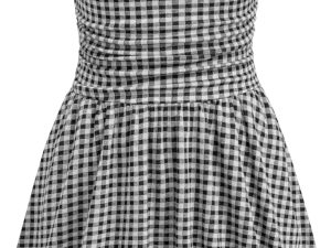 Women's Cocktail Dress Gingham Bubble Tube Dress Strapless Ruched Sleeveless Dresses for Summer Trendy